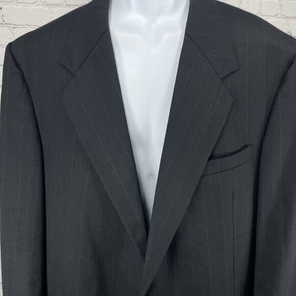 Hunting Horn Black Striped Wool 2 Button Ventless Notch Blazer USA Made Size 46L - Picture 11 of 13
